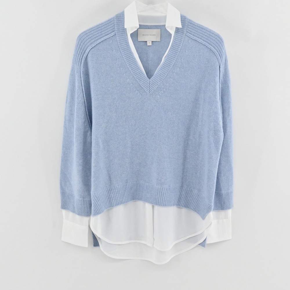 Brochu Walker The Looker Layered V-Neck Sweater Womens Size S Blue Wool Cashmere